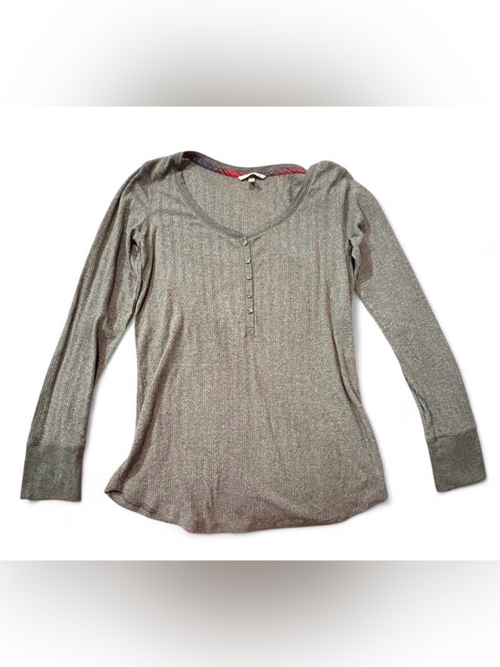 Victoria's Secret Metallic Ribbed Henley Long-Sleeve Top - Silver XL